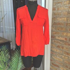Jolt Vibrant Tomato Red Blouse with open back lace detail